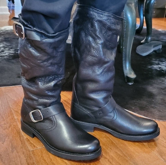 Frye Veronica Slouch Black Motorcycle Boots - Picture 3 of 4